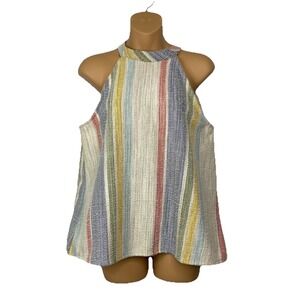 W5 Anthropologie Halter Top Women's Medium Stripe Tweed Sleeveless Button Back